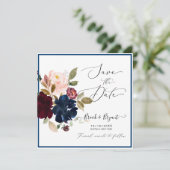 Aquarellfarben Dusty Blue Burgundy Blush Rose Einladung (Stehend Vorderseite)