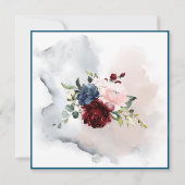 Aquarellfarben Dusty Blue Burgundy Blush Rose Einladung (Rückseite)