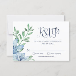 Aquarellfarben Dusty Blue Navy Blue Blooms RSVP Karte