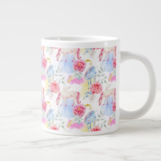 Aquarellfarben, Einhorn- und Pegasus-Muster Jumbo-Tasse (Rechts)