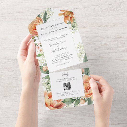 Aquarellfarben Elegantes Hochzeitspaar All In One Einladung (Abreißen)