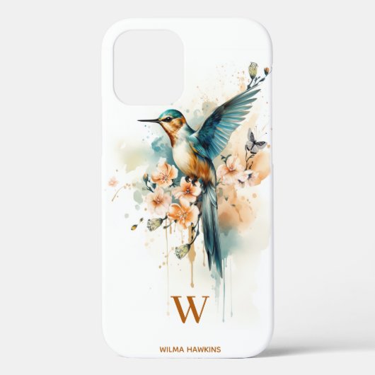 Aquarellfarben Elegantes Hummingbird Monogramm mit Case-Mate iPhone Hülle (Rückseite)
