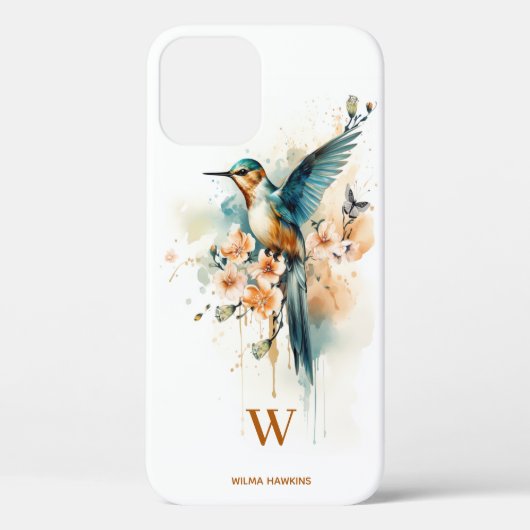 Aquarellfarben Elegantes Hummingbird Monogramm mit Case-Mate iPhone Hülle (Rückseite)