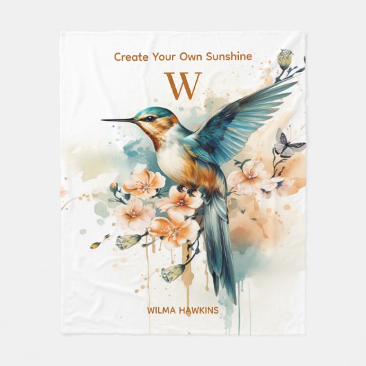 Aquarellfarben Elegantes Hummingbird Monogramm mit Fleecedecke (Vorderseite)