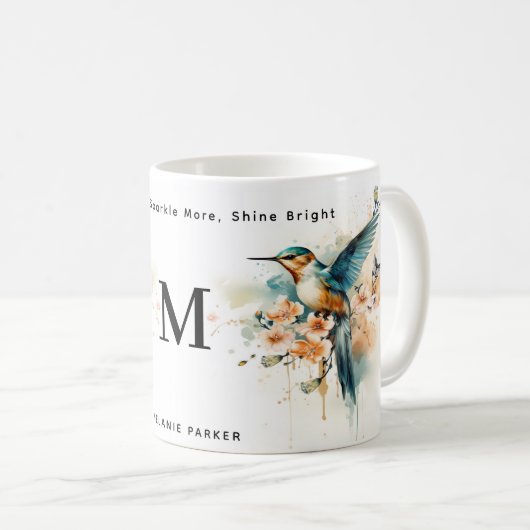 Aquarellfarben Elegantes Hummingbird Monogramm mit Kaffeetasse (VorderseiteRechts)