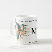 Aquarellfarben Elegantes Hummingbird Monogramm mit Kaffeetasse (Vorderseite Links)