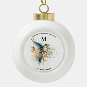 Aquarellfarben Elegantes Hummingbird Monogramm mit Keramik Kugel-Ornament