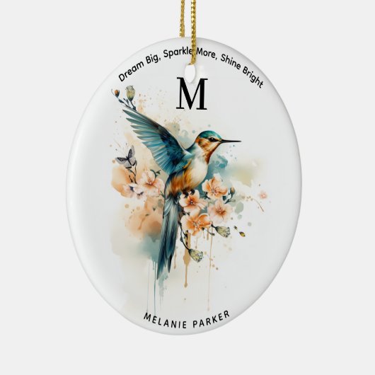 Aquarellfarben Elegantes Hummingbird Monogramm mit Keramik Ornament (Rechts)