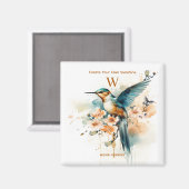 Aquarellfarben Elegantes Hummingbird Monogramm mit Magnet (Vorderseite/Rückseite)