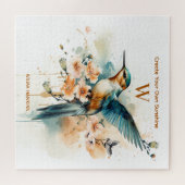 Aquarellfarben Elegantes Hummingbird Monogramm mit Puzzle (Horizontal)