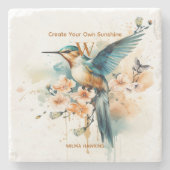 Aquarellfarben Elegantes Hummingbird Monogramm mit Steinuntersetzer (Vorderseite)