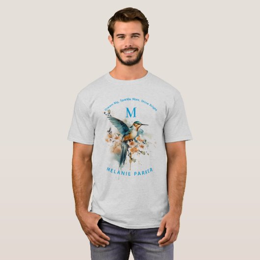 Aquarellfarben Elegantes Hummingbird Monogramm mit T-Shirt (Vorne ganz)