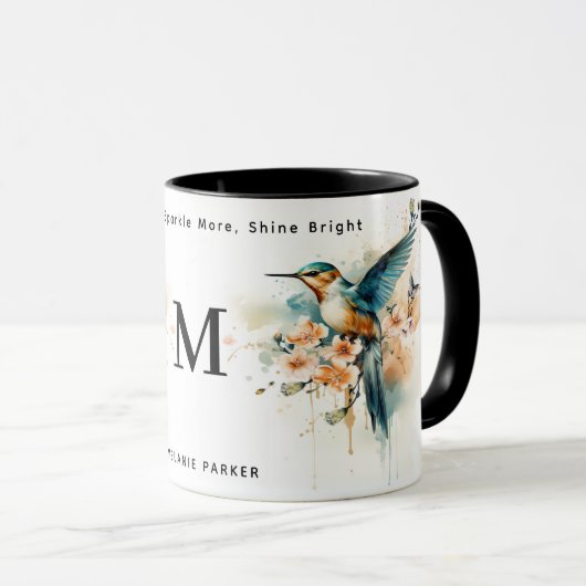Aquarellfarben Elegantes Hummingbird Monogramm mit Tasse (VorderseiteRechts)