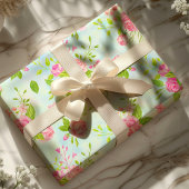 Aquarellfarben - Englisch Rose floral auf blau Geschenkpapier