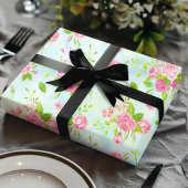 Aquarellfarben - Englisch Rose floral auf blau Geschenkpapier