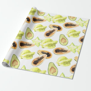 Aquarellfarben Essbare exotische Früchte Monogramm Geschenkpapier