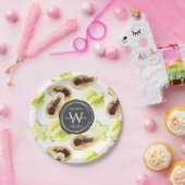Aquarellfarben Essbare exotische Früchte Monogramm Pappteller (Party)