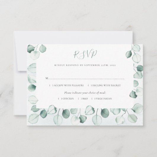 Aquarellfarben Eukalyptus-Blätter Grenzhochzeit RSVP Karte (Vorderseite)
