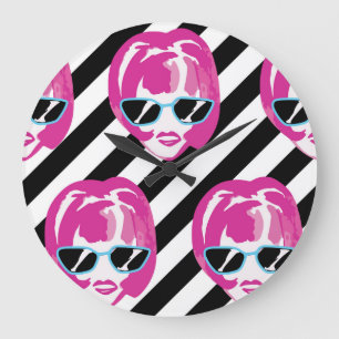 Aquarellfarben Fashion Girls Faces Muster Große Wanduhr
