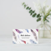 Aquarellfarben Feathers Modern Boho Business Card Visitenkarte (Stehend Vorderseite)