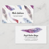 Aquarellfarben Feathers Modern Boho Business Card Visitenkarte (Vorne/Hinten)