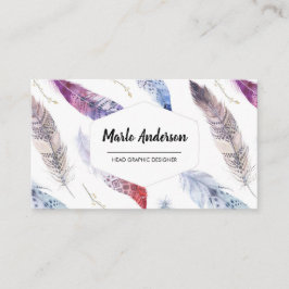 Aquarellfarben Feathers Modern Boho Business Card Visitenkarte
