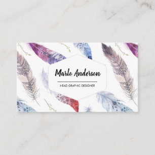 Aquarellfarben Feathers Modern Boho Business Card Visitenkarte