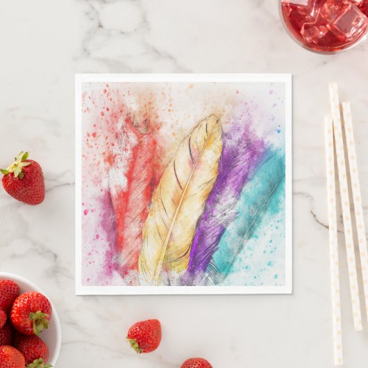 Aquarellfarben Feathers Paper Napkins Serviette (Beispiel)