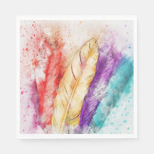Aquarellfarben Feathers Paper Napkins Serviette (Vorderseite)