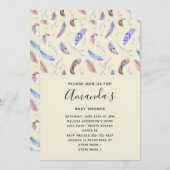 Aquarellfarben-Federn und Blätter Einladung (Vorne/Hinten)