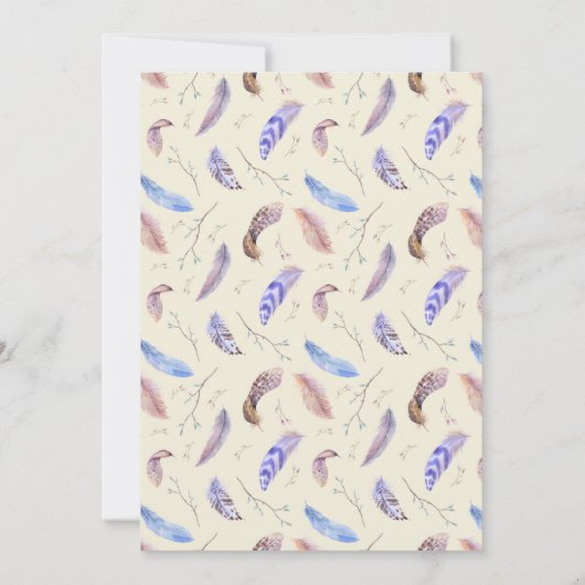 Aquarellfarben Federn und Blätter Junggeselinnen-A Einladung (Rückseite)