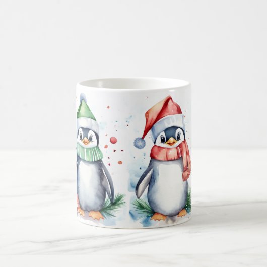 Aquarellfarben Festliche Pinguine Weihnachtsfeiert Kaffeetasse (Mittel)
