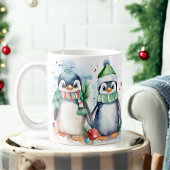 Aquarellfarben Festliche Pinguine Weihnachtsfeiert Kaffeetasse