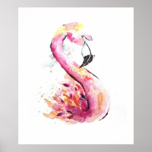 Aquarellfarben Flamingo   Funny Flaming Poster