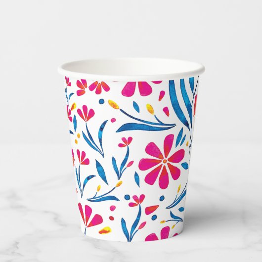 Aquarellfarben Flora-Muster Pappbecher (Rückseite)