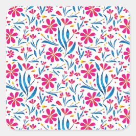 Aquarellfarben Flora-Muster Quadratischer Aufkleber