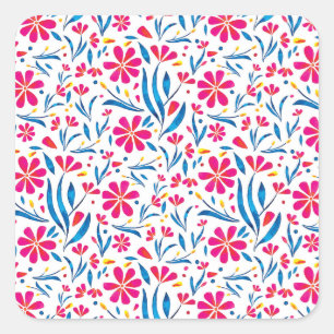 Aquarellfarben Flora-Muster Quadratischer Aufkleber