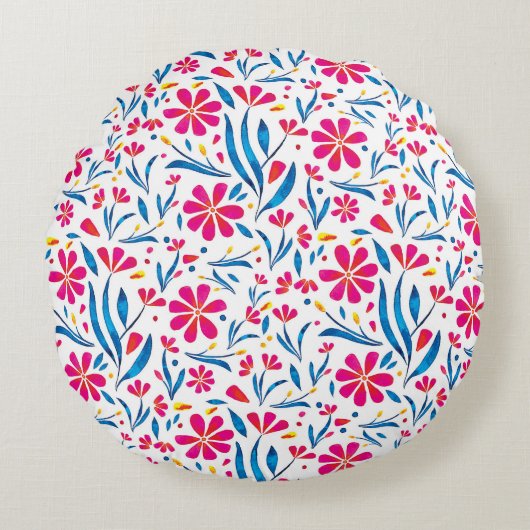Aquarellfarben Flora-Muster Rundes Kissen (Vorderseite)