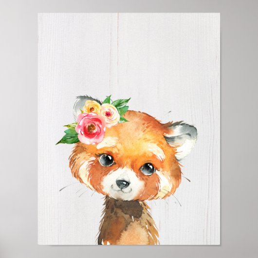 Aquarellfarben Floral Baby Red Panda Tiere Poster (Vorne)