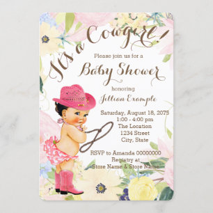 Aquarellfarben Floral Cowgirl Babydusche Einladung