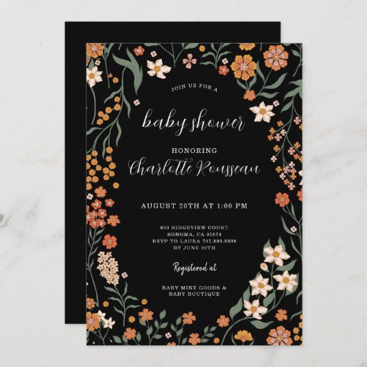 Aquarellfarben Floral Frame Baby Dusche Einladung (Vorne/Hinten)