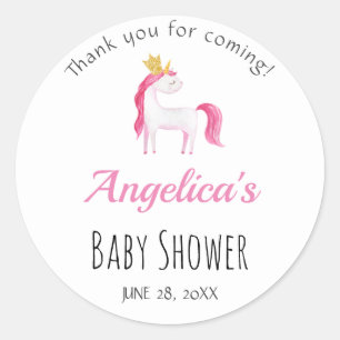 Aquarellfarben Floral PInk Unicorn Kinderdusche Runder Aufkleber