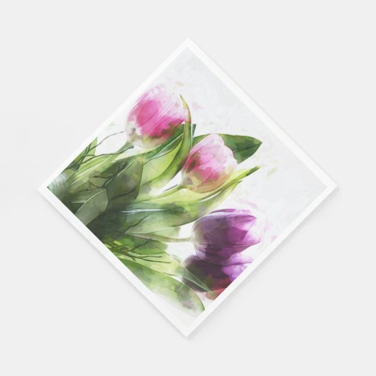 Aquarellfarben Floral Tulip Blume Papier Napkin Serviette (Ecke)