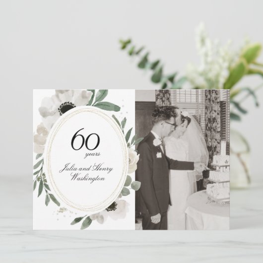 Aquarellfarben Foto Gold 60 Jahre alt Einladung (Stehend Vorderseite)