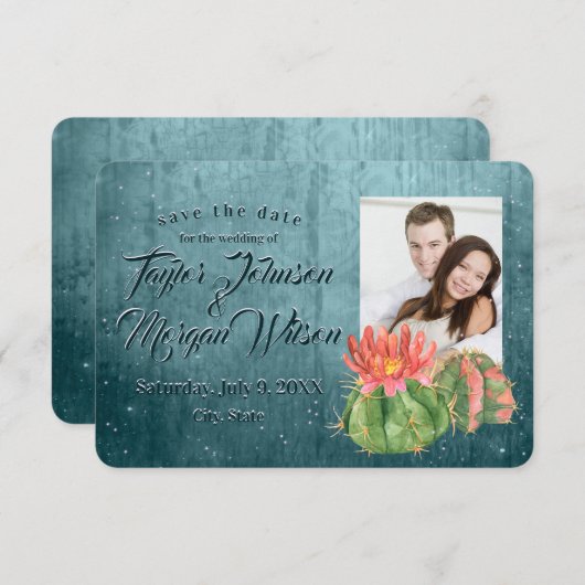 Aquarellfarben - Foto Save the Date Aquamarin Einladung (Vorne/Hinten)