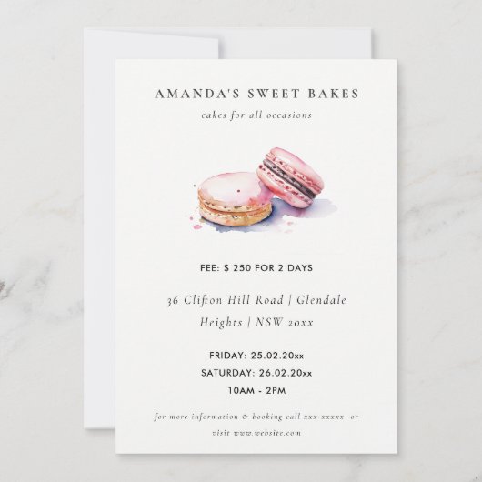 Aquarellfarben, Französisch Macarons Bäckerei Koch Einladung (Rückseite)