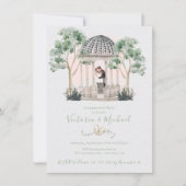 Aquarellfarben-Gazebo mit Bräu- und Bräutigu-Eukal Einladung (Vorderseite)