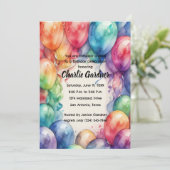 Aquarellfarben Geburtstagsballons farbenfroh Einladung (Stehend Vorderseite)