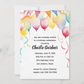 Aquarellfarben Geburtstagsballons farbenfroh Einladung (Vorderseite)