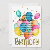 Aquarellfarben Geburtstagsballons farbenfroh Einladung (Vorderseite)